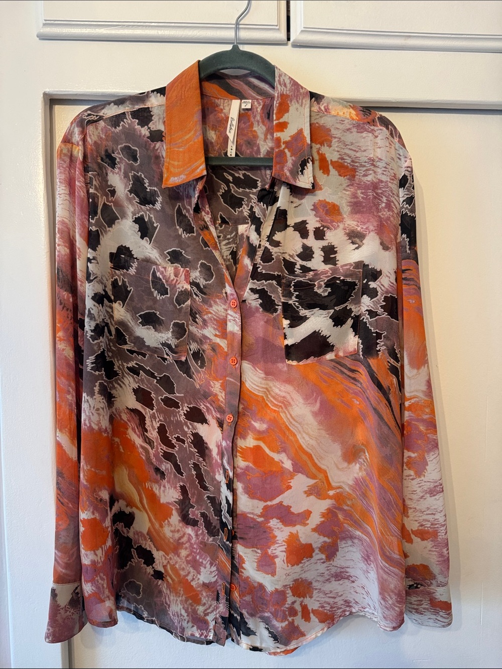 Bellatrix Abstract Swirl Button-Up Shirt - Orange, Black & Cream